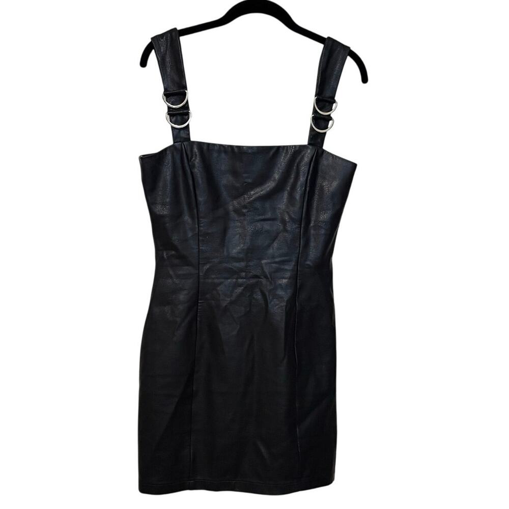 Revolve Danielle Guizio Black Faux Leather D Ring Mini Dress Size Medium - Picture 4 of 8